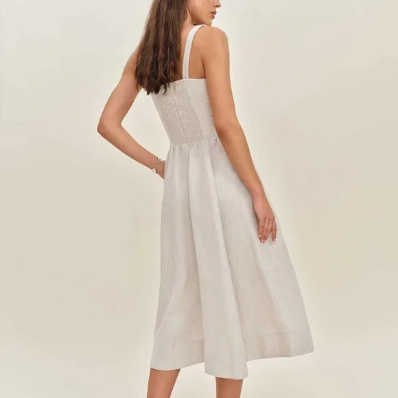 Reformation Janu Linen Dress Oatmeal